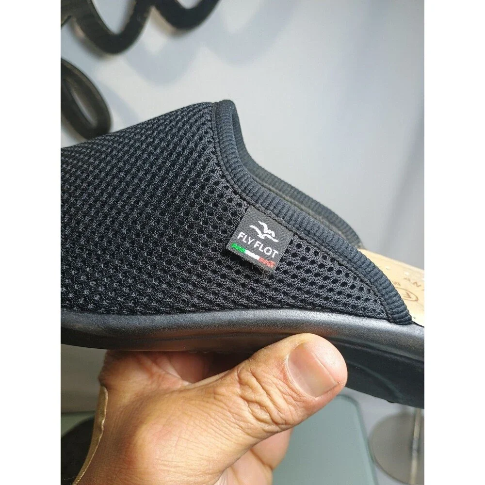 New Fly Flot Womens EU 37 Black Knit Anti Shock Backless Mules Clogs Light